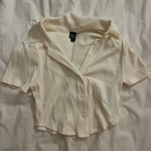 WILD FABLE white collared crop top